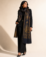 His & Her Herringbone & Reversible Zari Baraat Cashmere Wool Muffler & Stole Set – His Black / Her Black
