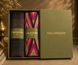 His & Her Herringbone & Ikat Cashmere Wool Muffler & Stole Set – His Black / Her Pink
