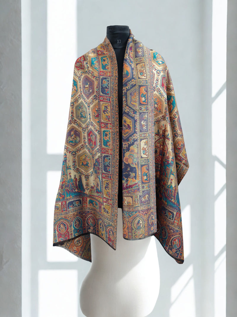 Reversible jamawar zari woven stole