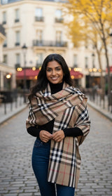 Beige brown check stole