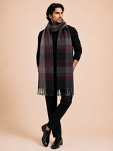 His & Her Herringbone & Ikat Cashmere Wool Muffler & Stole Set – His Black / Her Pink