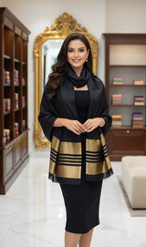 Black stole with golden zari border