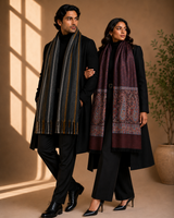 His & Her Herringbone & Reversible Zig Zag Kani Cashmere Wool Muffler & Stole Set – His Black / Her Brown