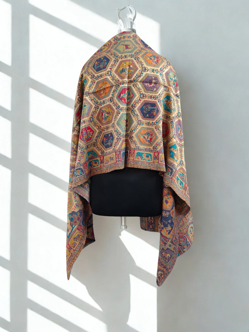 Reversible jamawar zari woven stole