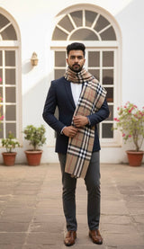 Brown beige check stole