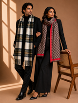 His & Her Cashmere Wool Muffler & Stole Set – His Off White / Her Brown