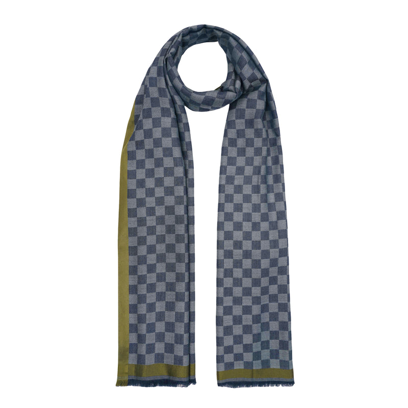 CHECK WOOL STOLE WITH SILK BORDER