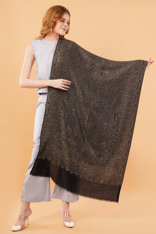 Heavy jamawar style self woven stole black