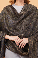 Heavy jamawar style self woven stole black