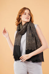 Heavy jamawar style self woven stole black