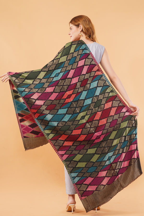 Multi-color ikat zari stole