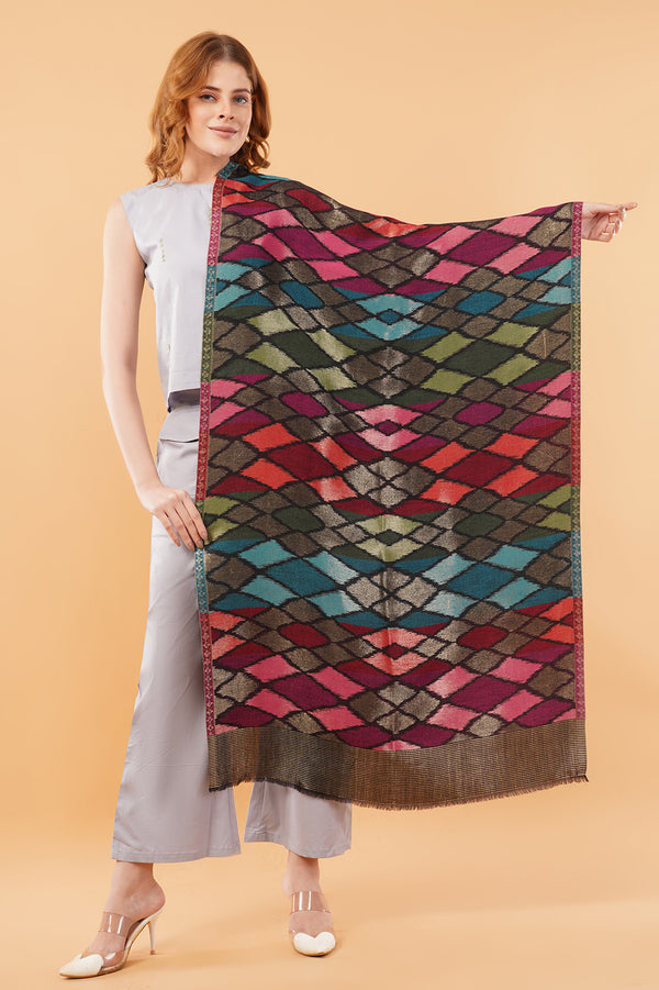 Multi-color ikat zari stole