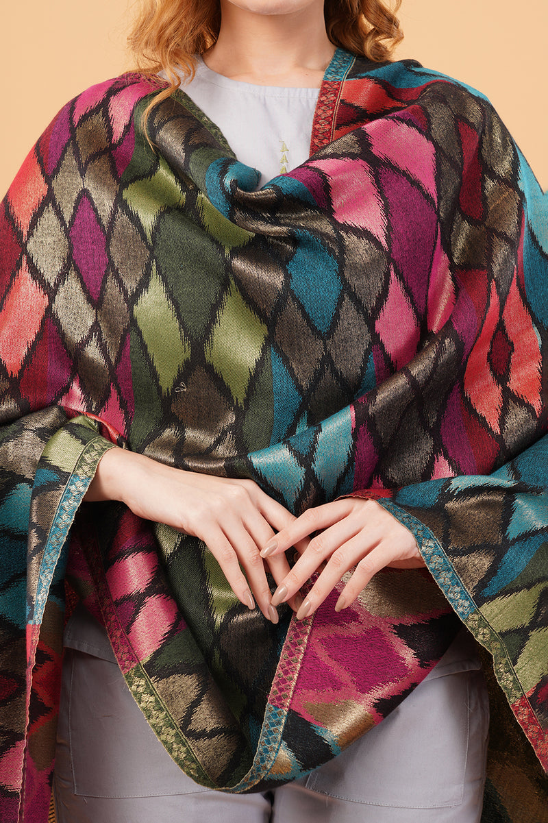 Multi-color ikat zari stole