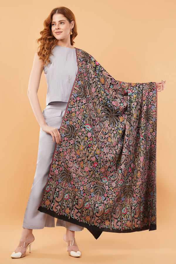 Palm art silk embroidery shawl