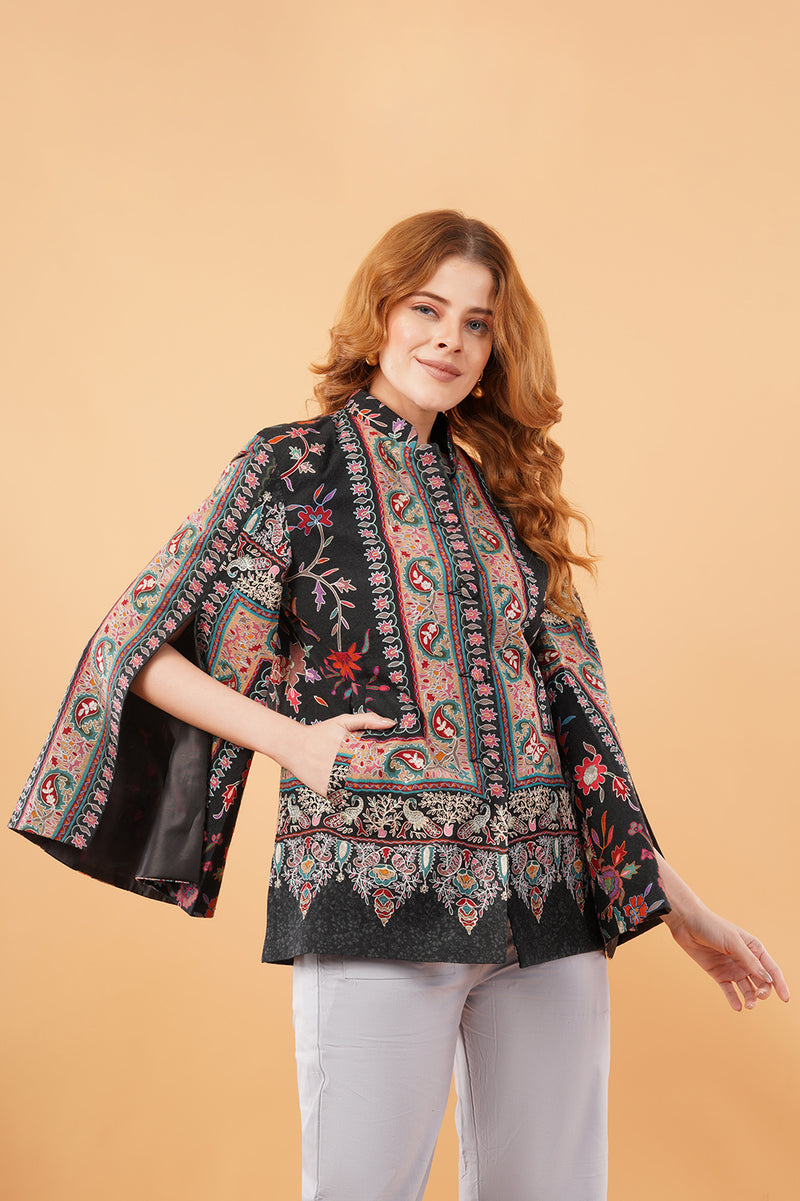 Peacock kalamkari cape