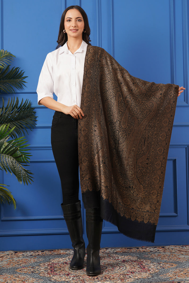 HEAVY JAMAWAR STYLE SELF WOVEN STOLE BLACK