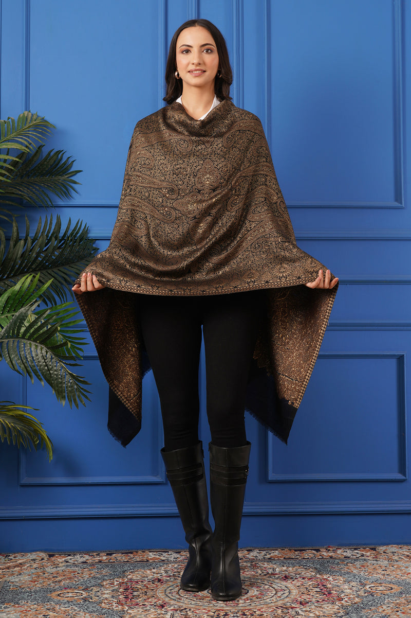 HEAVY JAMAWAR STYLE SELF WOVEN STOLE BLACK