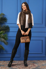 HEAVY JAMAWAR STYLE SELF WOVEN STOLE BLACK