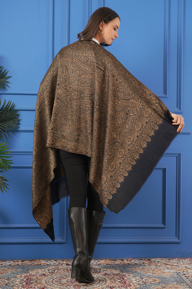 HEAVY JAMAWAR STYLE SELF WOVEN STOLE BLACK