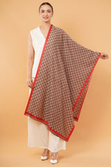Check wool stole with silk border