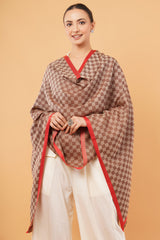 Check wool stole with silk border