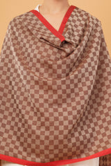 Check wool stole with silk border