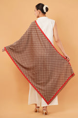 Check wool stole with silk border