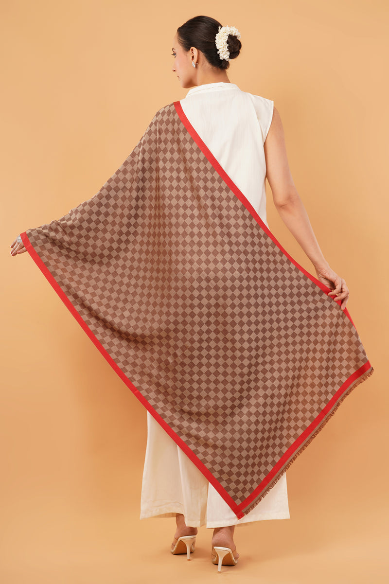 Check wool stole with silk border
