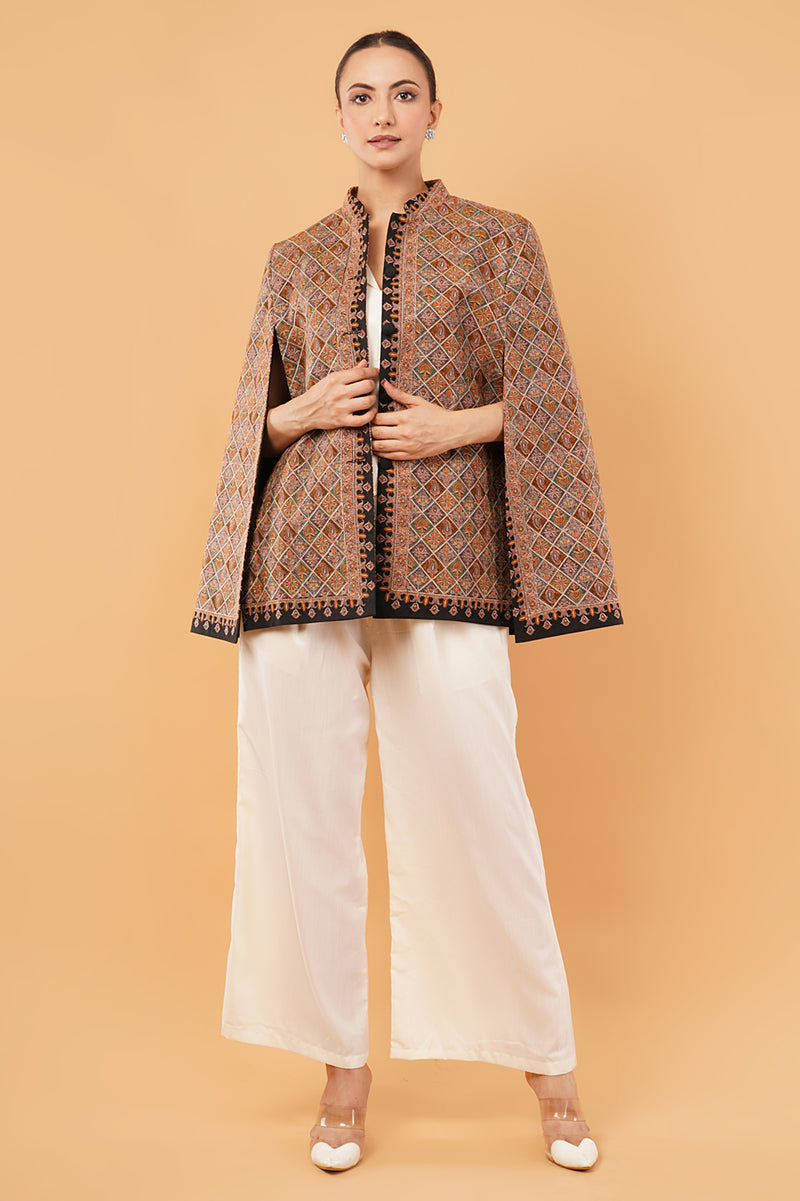 Check heavy embroidery Cape