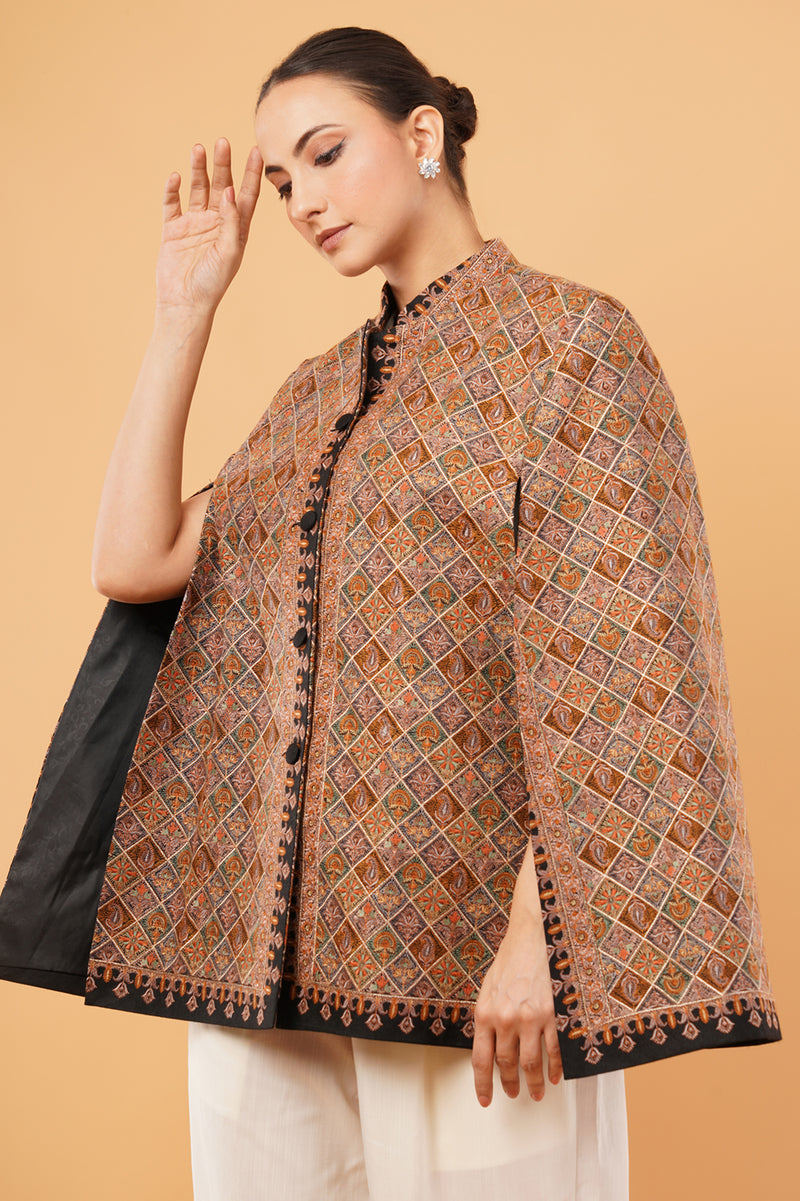 Check heavy embroidery Cape