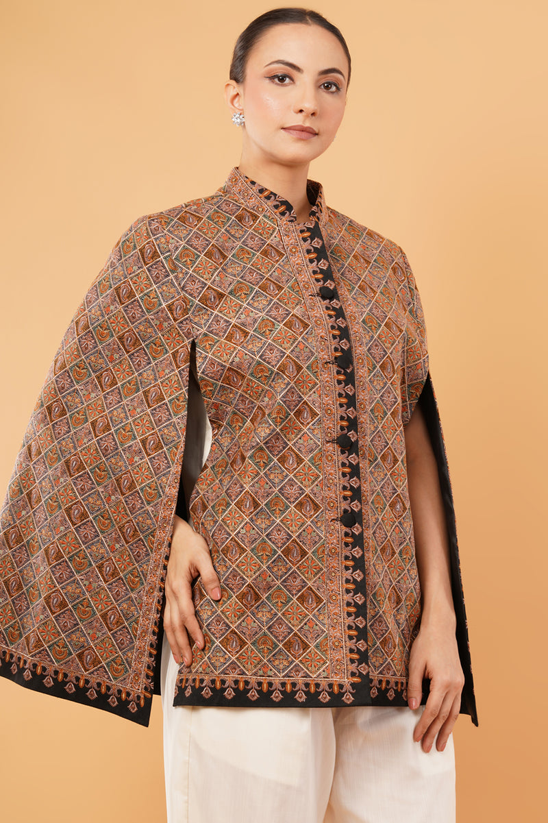 Check heavy embroidery Cape