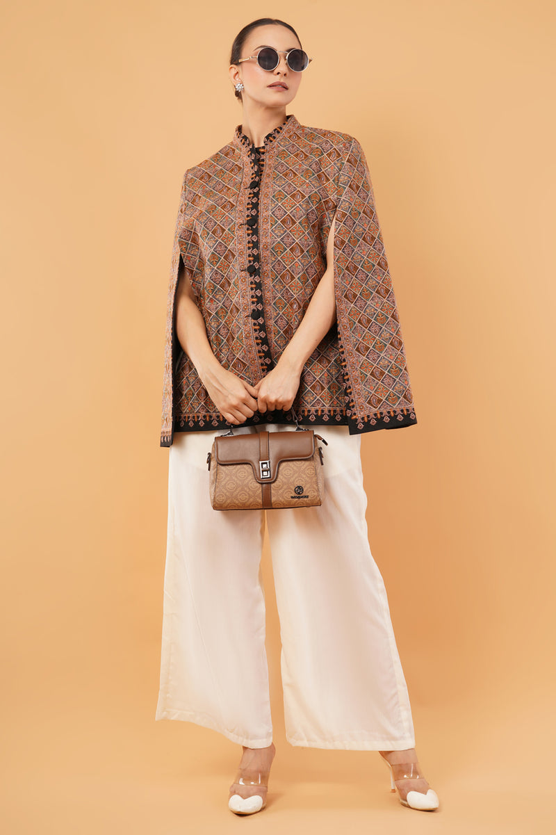 Check heavy embroidery Cape