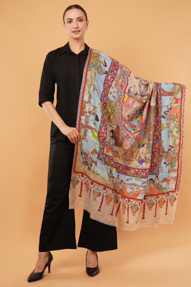 Ramayan Embroidered Kalamkari shawl