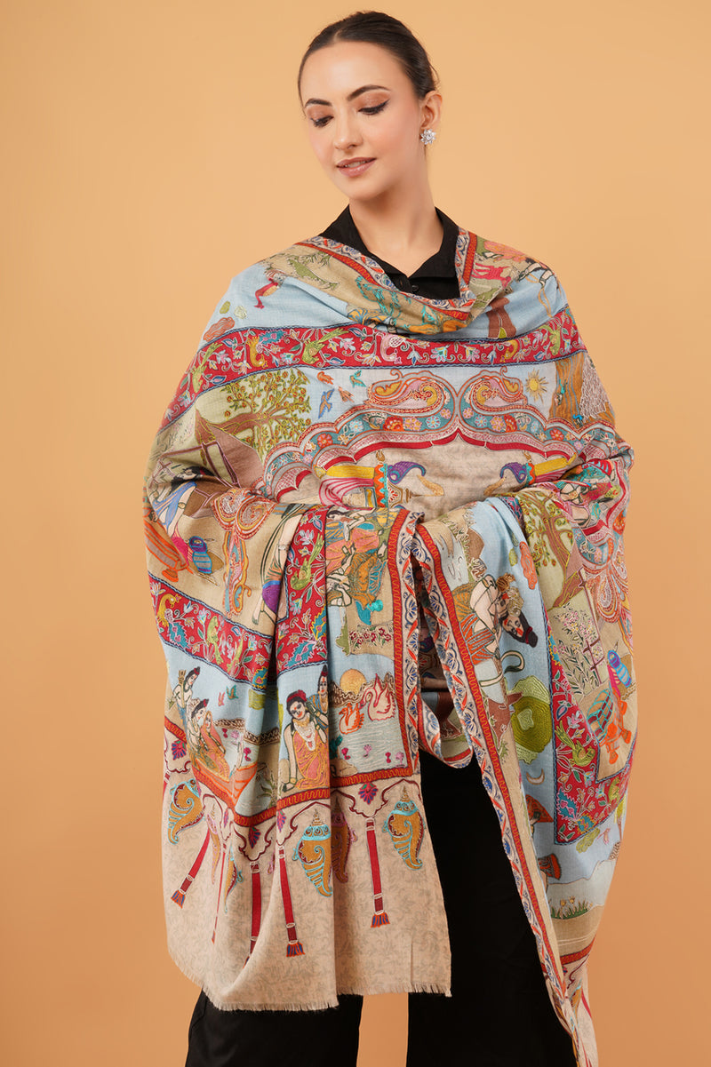 Ramayan Embroidered Kalamkari shawl