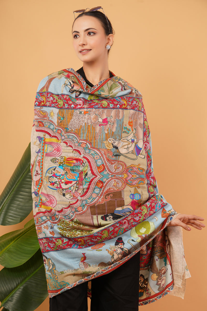 Ramayan Embroidered Kalamkari shawl