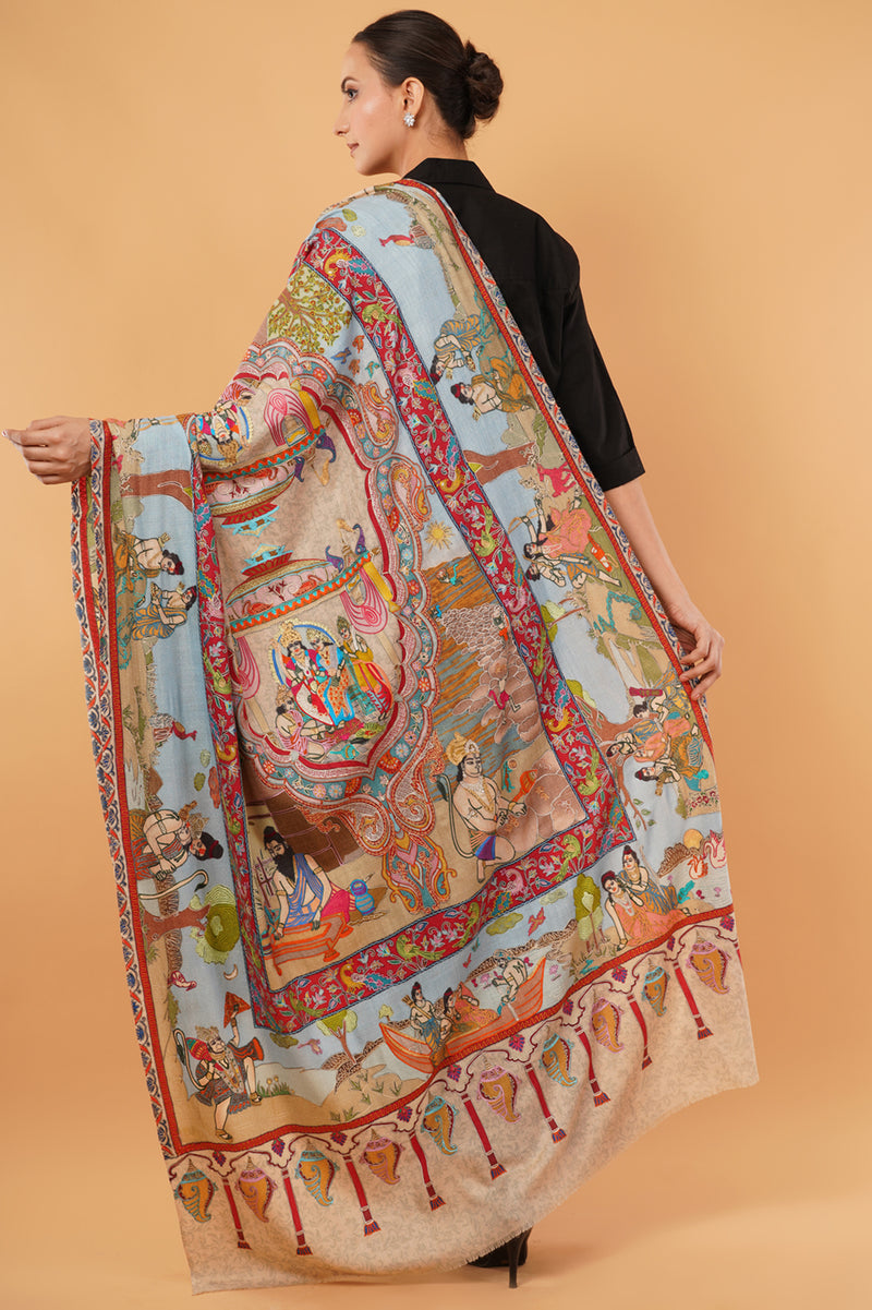 Ramayan Embroidered Kalamkari shawl