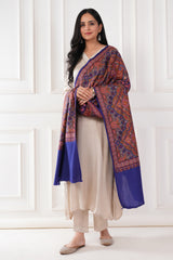 Kalamkani Women's Jamawar Embroidered Pashmina Wool Shawl - Dark Blue, 100 x 200 cm