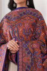 Kalamkani Women's Jamawar Embroidered Pashmina Wool Shawl - Dark Blue, 100 x 200 cm