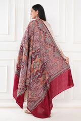 Kalamkani Women's Jamawar Embroidered Pashmina Wool Shawl - Maroon, 100 x 200 cm