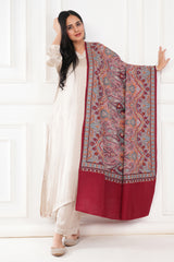 Kalamkani Women's Jamawar Embroidered Pashmina Wool Shawl - Maroon, 100 x 200 cm