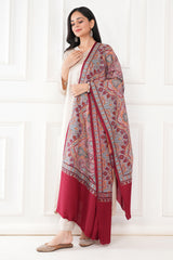 Kalamkani Women's Jamawar Embroidered Pashmina Wool Shawl - Maroon, 100 x 200 cm