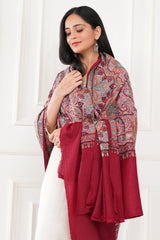 Kalamkani Women's Jamawar Embroidered Pashmina Wool Shawl - Maroon, 100 x 200 cm
