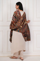 Kalamkani's reversible baraat woven cashmere fine wool shawl - Black / Gold , 100 x 200 cm