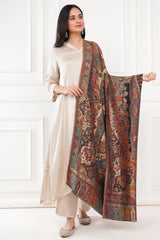 Kalamkani's reversible baraat woven cashmere fine wool shawl - Black / Gold , 100 x 200 cm