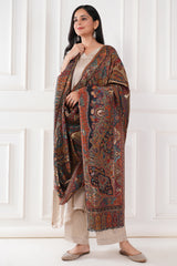 Kalamkani's reversible baraat woven cashmere fine wool shawl - Black / Gold , 100 x 200 cm