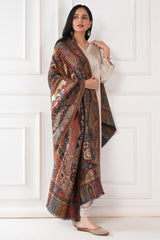 Kalamkani's reversible baraat woven cashmere fine wool shawl - Black / Gold , 100 x 200 cm