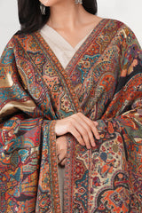 Kalamkani's reversible baraat woven cashmere fine wool shawl - Black / Gold , 100 x 200 cm
