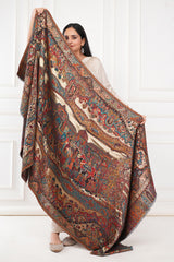 Kalamkani's reversible baraat woven cashmere fine wool shawl - Black / Gold , 100 x 200 cm