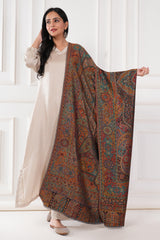 Kalamkani's reversible jamawar woven cashmere fine wool shawl - multicolor , 100 x 200 cm