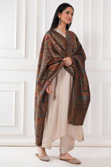 Kalamkani's reversible jamawar woven cashmere fine wool shawl - multicolor , 100 x 200 cm